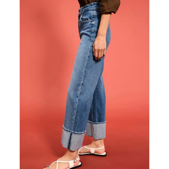 Paige Cuff Wide Leg Jeans Denim SIZE 31 Sasha Baggy Boyfriend High Rise $259 - Picture 2 of 14